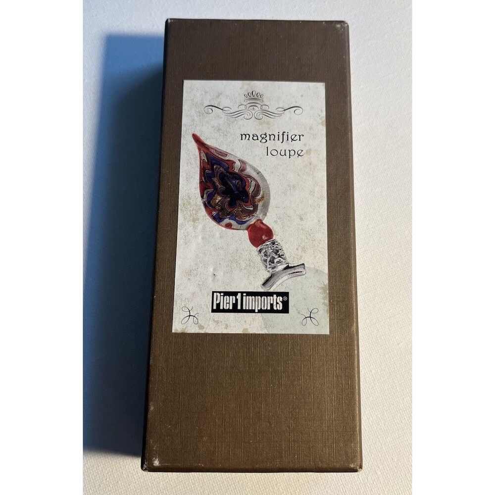 Pier 1 Imports Decorative Magnifying Glass Loupe Glass Blown Glass Handle 6"
